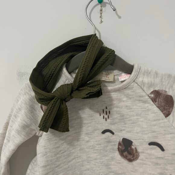 Zara Baby Girl's Bear Print Sweatshirt & Headband Size 6-9 Months - Picture 2 of 6